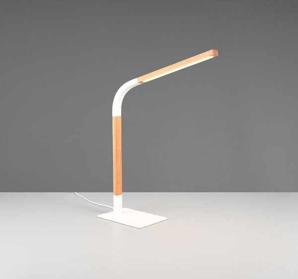 LED stmívatelná stolní lampa v bílé a přírodní barvě s dřevěným stínidlem (výška 73,5 cm) Norris – Trio