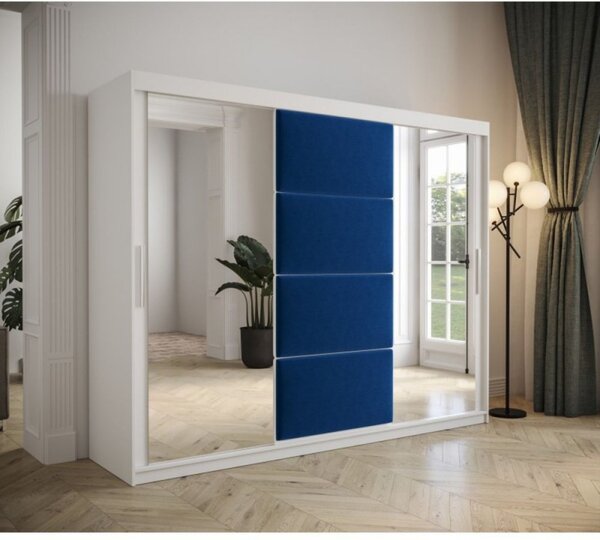 Šatní skříň s posuvnými dveřmi 250 cm TALIA - bílá / modrá