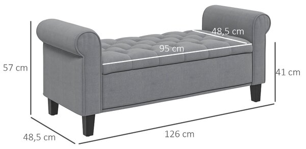 HOMCOM Čalouněná lavička, lavička na postel, sedací lavička v sametovém vzhledu, vstupní lavička se storage pro ložnici, nosnost až 120 kg, šedá, 126