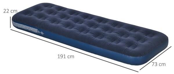 Outsunny Přenosná Jednolůžková Nafukovací Postel s Integrovanou Ruční Pumpou, Vydaná Povrch, pro Kempování a Cestování - 191 x 73 x 22 cm, Modrá | Aos