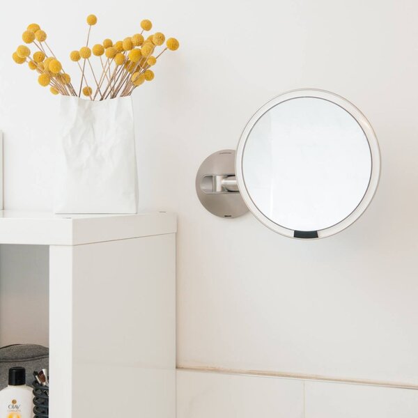 Kosmetické zrcátko na zeď, Simplehuman Sensor, LED osvětlení, 5x, síťové, matný nerez