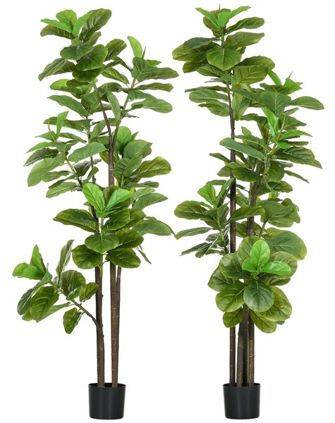 HOMCOM Sada 2 Umělých Rostlin Ficus Lyrata 180cm Vysoké s Květináčem, Velký Umělý Strom pro Dekoraci | Aosom