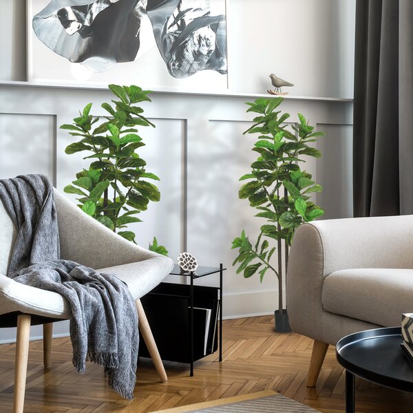 HOMCOM Sada 2 Umělých Rostlin Ficus Lyrata 180cm Vysoké s Květináčem, Velký Umělý Strom pro Dekoraci | Aosom