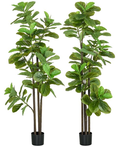 HOMCOM Sada 2 Umělých Rostlin Ficus Lyrata 180cm Vysoké s Květináčem, Velký Umělý Strom pro Dekoraci | Aosom