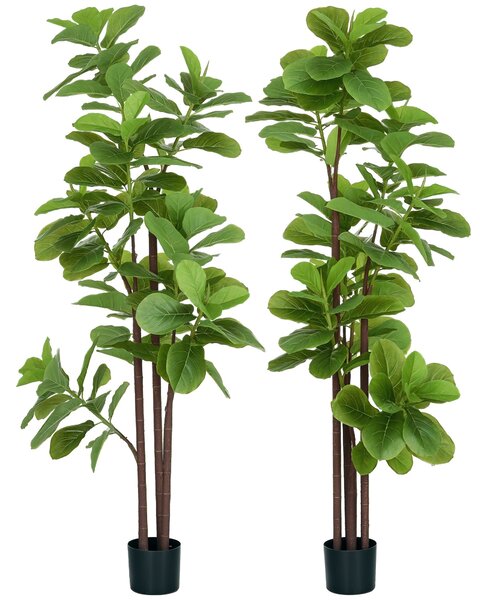 HOMCOM Sada 2 Umělých Rostlin Ficus Lyrata 180cm Vysoké s Květináčem, Velký Umělý Strom pro Dekoraci | Aosom