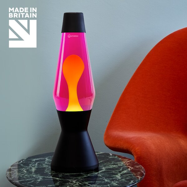 Mathmos Astro Black, originální lávová lampa, matně černá s růžovou tekutinou a žlutou lávou, výška 43cm