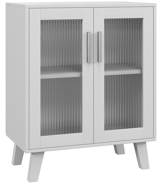HOMCOM Moderní Komoda s 2 Průhlednými Dveřmi, Víceúčelová 2-police pro Kuchyň a Obývací Pokoj, 61x35x75cm, Bíla | Aosom