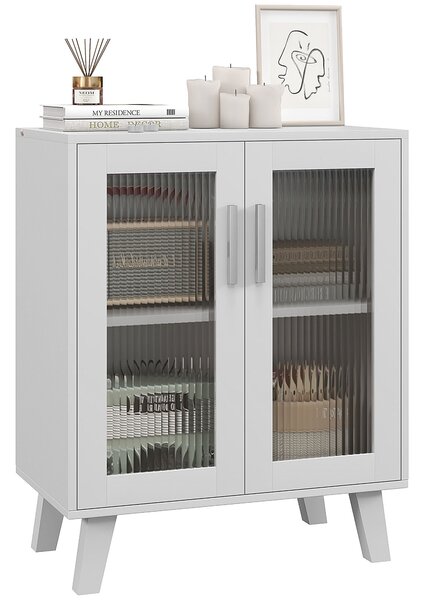 HOMCOM Moderní Komoda s 2 Průhlednými Dveřmi, Víceúčelová 2-police pro Kuchyň a Obývací Pokoj, 61x35x75cm, Bíla | Aosom