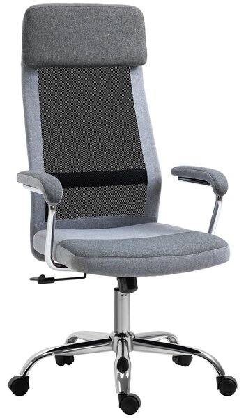 Vinsetto Ergonomická otočná kancelářská židle, nastavitelná výška a funkce houpání, síťovina, 65x67x119-129cm, Šedá | Aosom