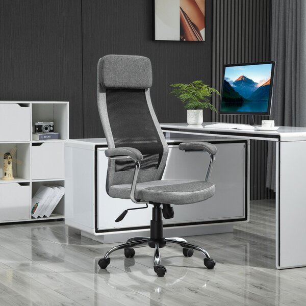 Vinsetto Ergonomická otočná kancelářská židle, nastavitelná výška a funkce houpání, síťovina, 65x67x119-129cm, Šedá | Aosom