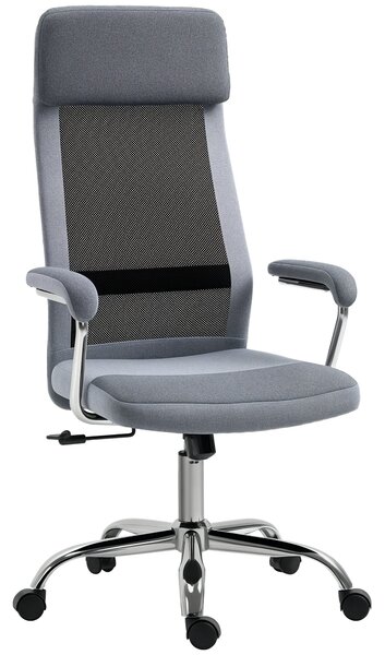 Vinsetto Ergonomická otočná kancelářská židle, nastavitelná výška a funkce houpání, síťovina, 65x67x119-129cm, Šedá | Aosom