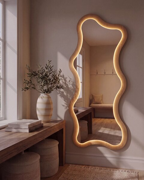 Zrcadlo COMBRE 61 cm 170 cm Světle hnědá LED