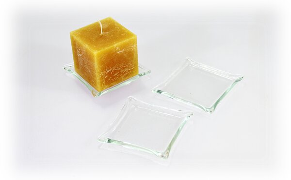 BDK-GLASS Skleněný čirý tácek pod svíčku 7,5x7,5cm - 1ks