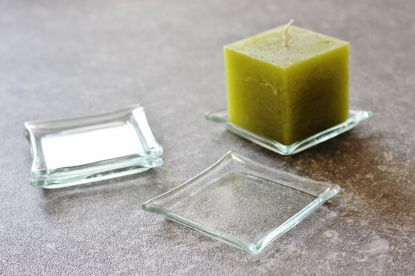 BDK-GLASS Skleněný čirý tácek pod svíčku 7,5x7,5cm - 1ks