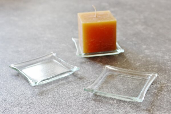 BDK-GLASS Skleněný čirý tácek pod svíčku 7,5x7,5cm - 1ks