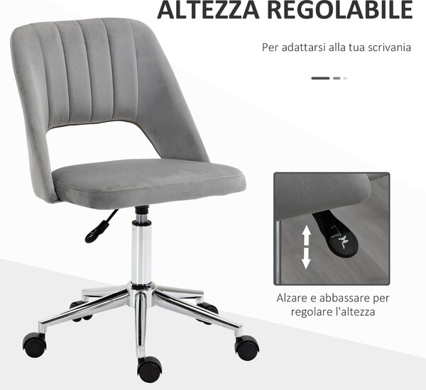 Ergonomická a otočná kancelářská židle Vinsetto, polstrovaná pracovní židle s nastavitelnou výškou, šedá 49x60x79-91cm | Aosom
