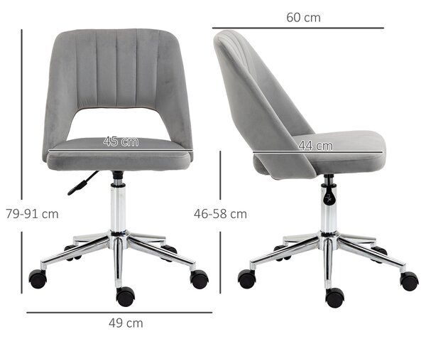 Ergonomická a otočná kancelářská židle Vinsetto, polstrovaná pracovní židle s nastavitelnou výškou, šedá 49x60x79-91cm | Aosom