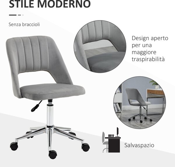 Ergonomická a otočná kancelářská židle Vinsetto, polstrovaná pracovní židle s nastavitelnou výškou, šedá 49x60x79-91cm | Aosom