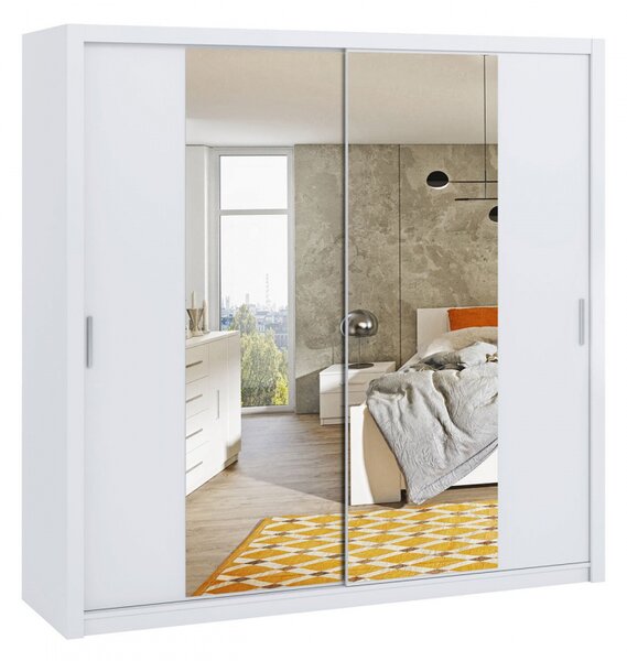 Šatní skříň 220 cm se zrcadlem CORTLAND 5 - bílá