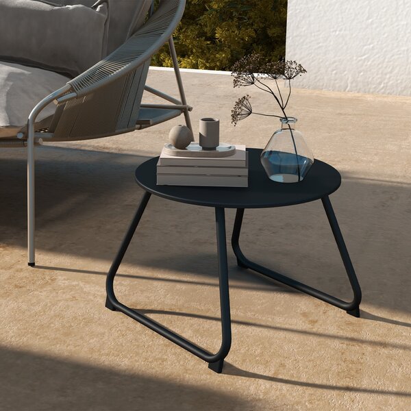 Outsunny Nastavitelný Balkonový Stolek Ø48x37 cm z Lakovaného Kovového Materiálu, Černý | Aosom