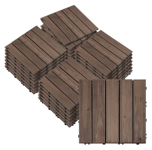 Outsunny Dřevěné Zahradní Dlaždice pro Exteriér, Sada 27 Kusů, 2,5m², Systém Propojení, 30x30cm, Černá | Aosom