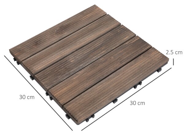 Outsunny Dřevěné Zahradní Dlaždice pro Exteriér, Sada 27 Kusů, 2,5m², Systém Propojení, 30x30cm, Černá | Aosom