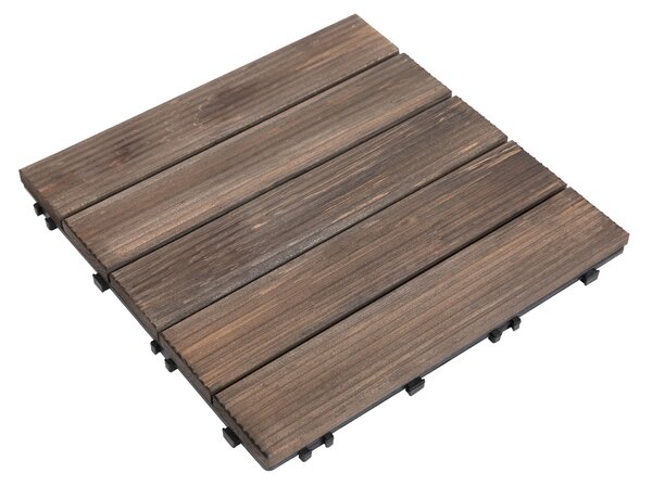Outsunny Dřevěné Zahradní Dlaždice pro Exteriér, Sada 27 Kusů, 2,5m², Systém Propojení, 30x30cm, Černá | Aosom