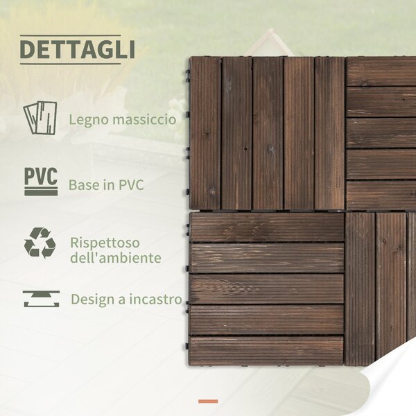 Outsunny Dřevěné Zahradní Dlaždice pro Exteriér, Sada 27 Kusů, 2,5m², Systém Propojení, 30x30cm, Černá | Aosom