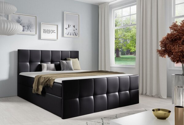 Manželská postel CHLOE - 180x200, černá eko kůže + topper ZDARMA