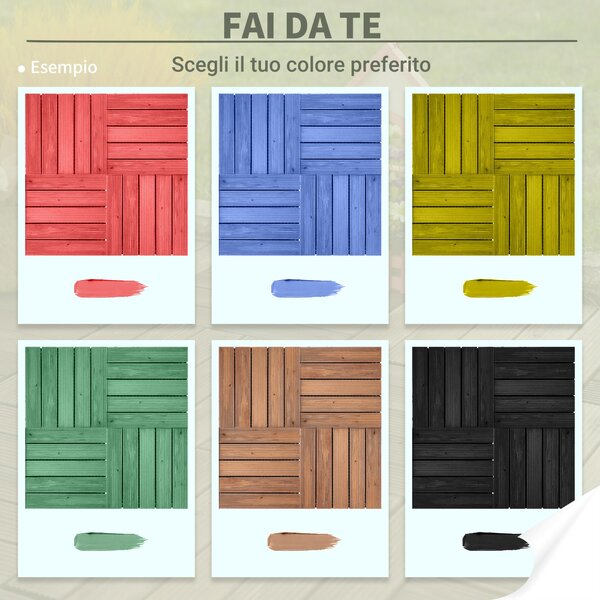 Outsunny Dřevěné Zahradní Dlaždice pro Exteriér, Sada 27 Kusů, 2,5m², Systém Propojení, 30x30cm, Černá | Aosom