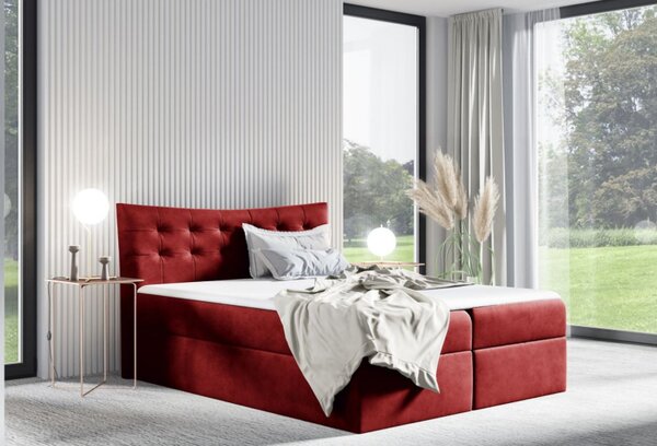 Čalouněná postel HILA - 160x200, červená + topper ZDARMA