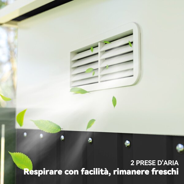 Outsunny 8,9m² Ocelová Zahradní Kůlna se 2 Ventilačními Otvory, Kůlna na Nástroje se Šikmou Střechou, Dvojité Posuvné Zámkové Dveře a Rukavice, 280x34