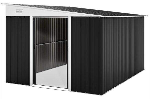 Outsunny 8,9m² Ocelová Zahradní Kůlna se 2 Ventilačními Otvory, Kůlna na Nástroje se Šikmou Střechou, Dvojité Posuvné Zámkové Dveře a Rukavice, 280x34
