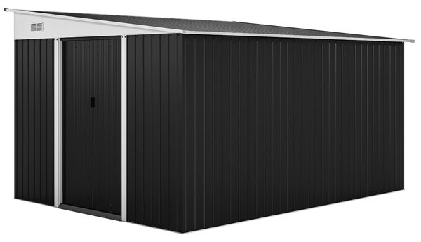 Outsunny 8,9m² Ocelová Zahradní Kůlna se 2 Ventilačními Otvory, Kůlna na Nástroje se Šikmou Střechou, Dvojité Posuvné Zámkové Dveře a Rukavice, 280x34