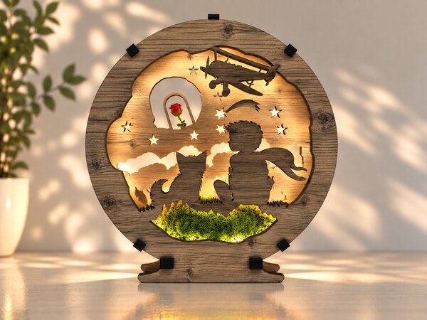 "Malý princ s růží" lampa 20x22 cm provedení povrchu: dub