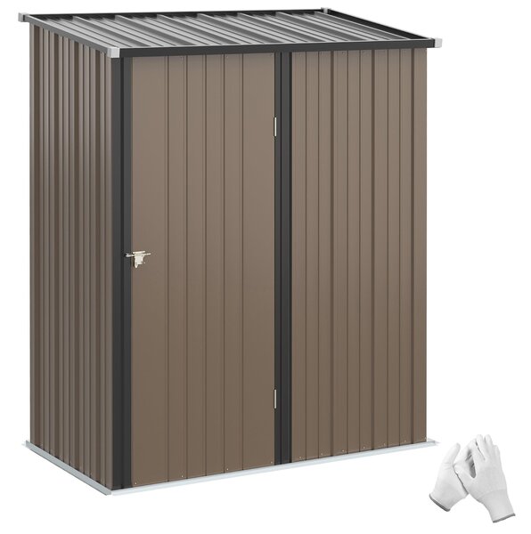 Zahradní kůlna Outsunny 1,34 m² s pultovou střechou, uzamykatelný nástrojový kabinet, vyrobený z pozinkované oceli, 161,5 x 94,5 x 196 cm, hnědý | Aos