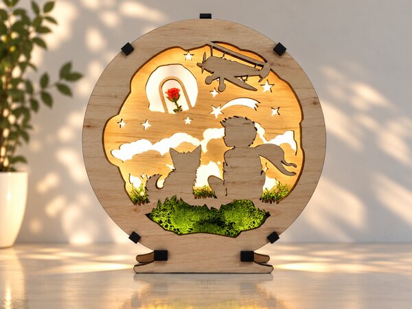 "Malý princ s růží" lampa 20x22 cm provedení povrchu: dub