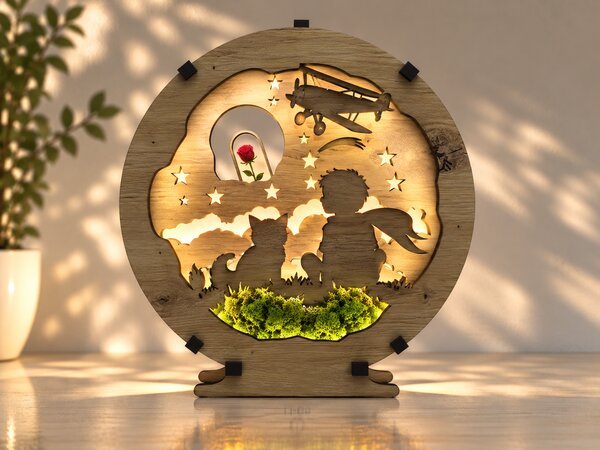 "Malý princ s růží" lampa 20x22 cm provedení povrchu: dub