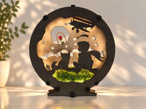 "Malý princ s růží" lampa 20x22 cm provedení povrchu: dub