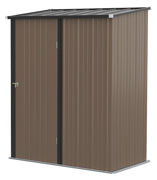Zahradní kůlna Outsunny 1,34 m² s pultovou střechou, uzamykatelný nástrojový kabinet, vyrobený z pozinkované oceli, 161,5 x 94,5 x 196 cm, hnědý | Aos