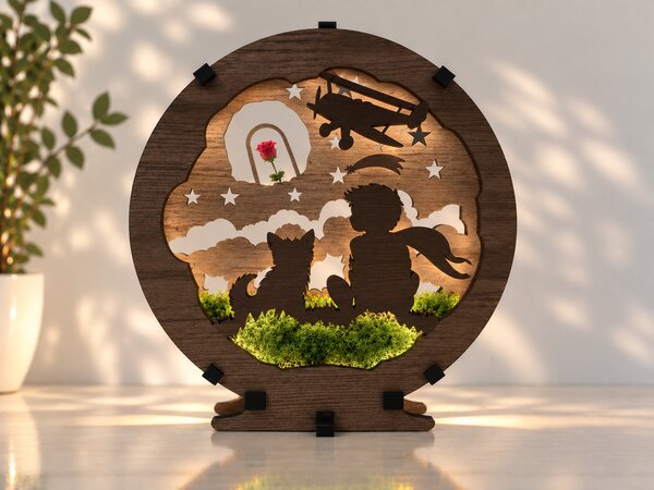 "Malý princ s růží" lampa 20x22 cm provedení povrchu: dub