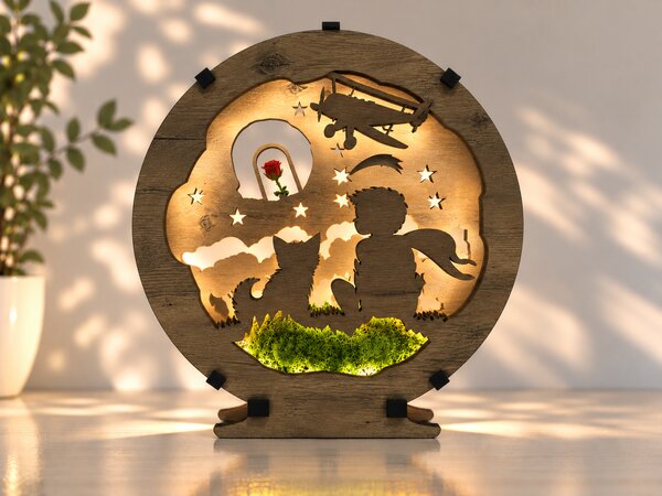"Malý princ s růží" lampa 20x22 cm provedení povrchu: dub