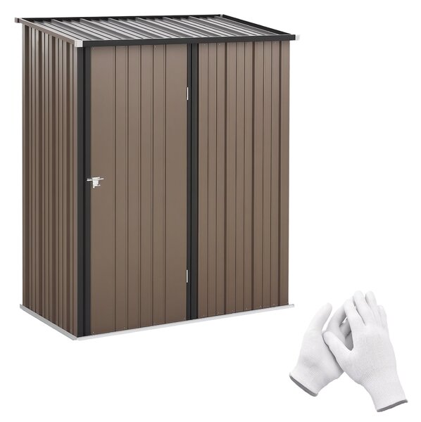 Zahradní kůlna Outsunny 1,34 m² s pultovou střechou, uzamykatelný nástrojový kabinet, vyrobený z pozinkované oceli, 161,5 x 94,5 x 196 cm, hnědý | Aos