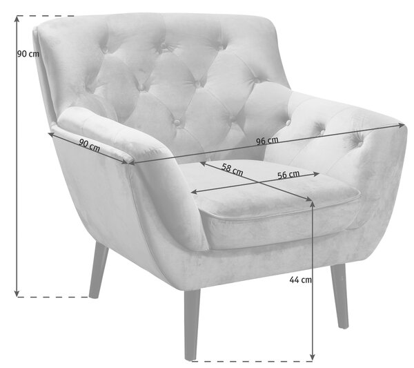 KŘESLO CHESTERFIELD, dřevo, textil, šedá, černá Stylife - Křesla klasická
