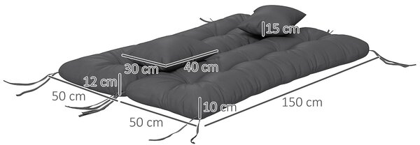 Outsunny Sada 4 Kusů Polstrů, 150x50 cm Voděodolné Polstry na Židle s Uvazováním, Uzlový Design s 10cm Silnou Výplní pro Houpačku, Polstr pro Domov, Z