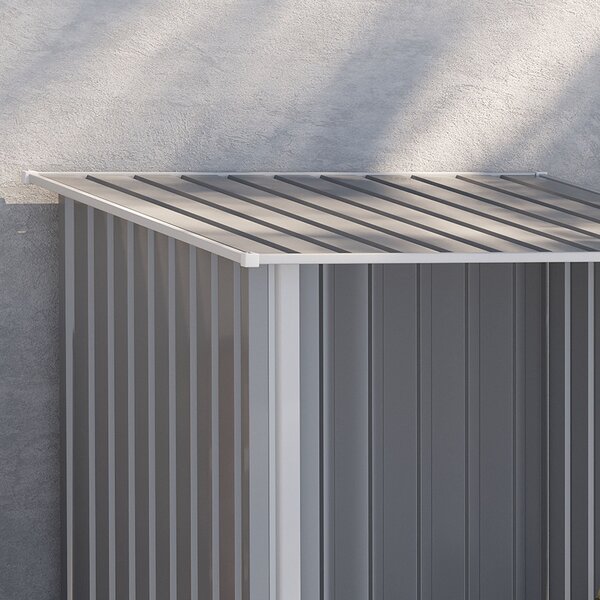 Outsunny Kovová Kůlna na Nářadí 1.6m³ 100x103x160cm Zahradní Kůlna s Pultovou Střechou a Zámkem Voděodolný Úložný Kabinet pro Zahradu, Šedá | Aosom
