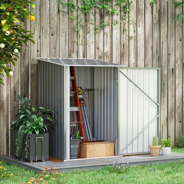Outsunny Kovová Kůlna na Nářadí 1.6m³ 100x103x160cm Zahradní Kůlna s Pultovou Střechou a Zámkem Voděodolný Úložný Kabinet pro Zahradu, Šedá | Aosom