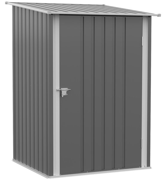 Outsunny Kovová Kůlna na Nářadí 1.6m³ 100x103x160cm Zahradní Kůlna s Pultovou Střechou a Zámkem Voděodolný Úložný Kabinet pro Zahradu, Šedá | Aosom