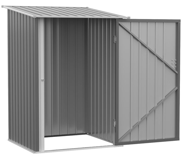 Outsunny Kovová Kůlna na Nářadí 1.6m³ 100x103x160cm Zahradní Kůlna s Pultovou Střechou a Zámkem Voděodolný Úložný Kabinet pro Zahradu, Šedá | Aosom