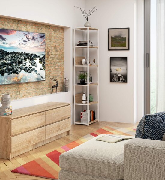 Ak furniture Regál LOFT 50 cm bílý/dub sonoma